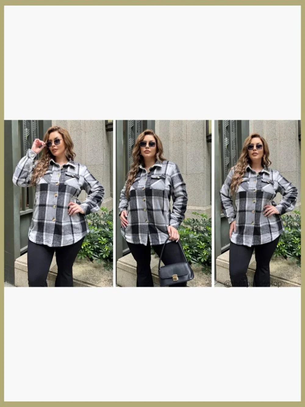 Women's Fleece Sherpa Jacket Long Sleeve Button Down Flannel Shacket Coat with - Picture 7 of 7
